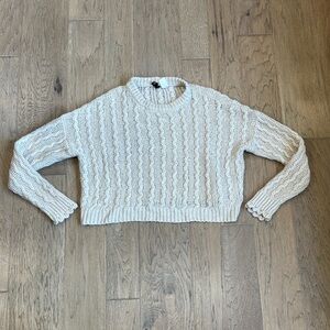 Divided by H&M Cream Textured Knit Crew Neck Sweater Size Small
